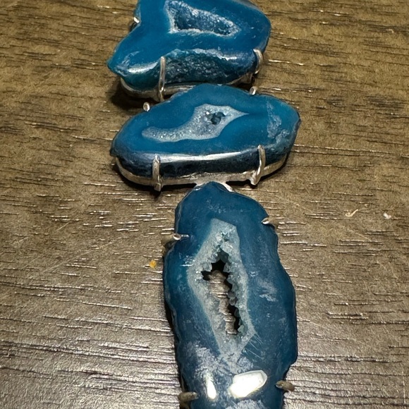 Long Agate Geode Slice. 925 Silver Plated. Handmade Pendant 3.3" - Picture 2 of 7